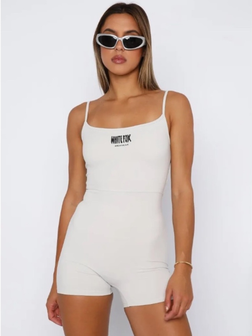 White Fox Divine Playsuit Logo Romper White Size Large Active Lounge Athleisure